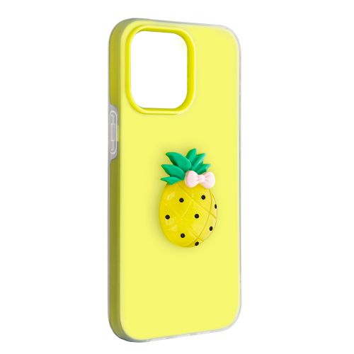 Onasi Tutti Frutti 2in1 iPhone 17 Pro Max yellow phone case - double-layer protection, TPU+PC, frosted effect, 3D fruit motif, improved grip