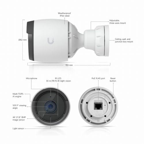 Security camera Ubiquiti IP camera Unifi 8.0MP outdoor PoE white UVC-G6-Bullet-W