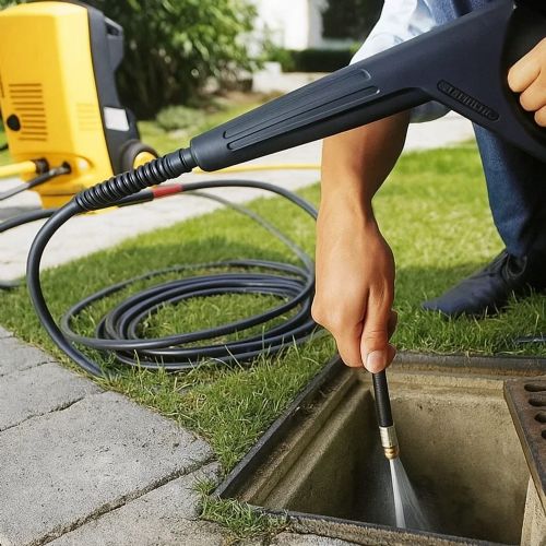 Universal cleaning hose RUHHY for high-pressure cleaners, 15m, 160 bar, PVC, black