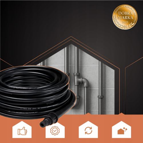 Universal cleaning hose RUHHY for high-pressure cleaners, 15m, 160 bar, PVC, black