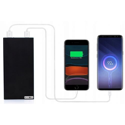 USB 2x powerbank 20000mAh + LED flashlight SLIM black
