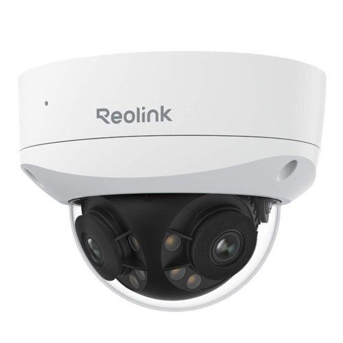 Reolink Duo Series P757 Dome security camera, white color, 4K resolution, 180° viewing angle, person/vehicle detection, speaker/microphone, IP67/IK10