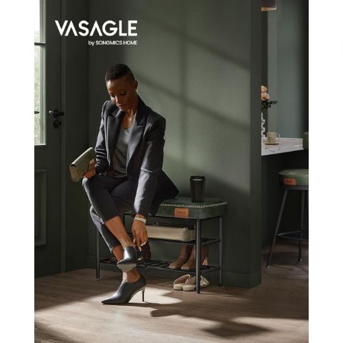 VASAGLE EKHO Shoe Bench, Faux Leather, 135 kg Load Capacity, Forest Green, 30 x 80 x 50 cm
