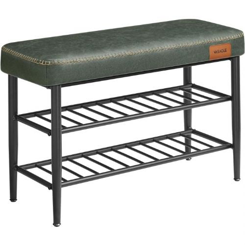 VASAGLE EKHO Shoe Bench, Faux Leather, 135 kg Load Capacity, Forest Green, 30 x 80 x 50 cm
