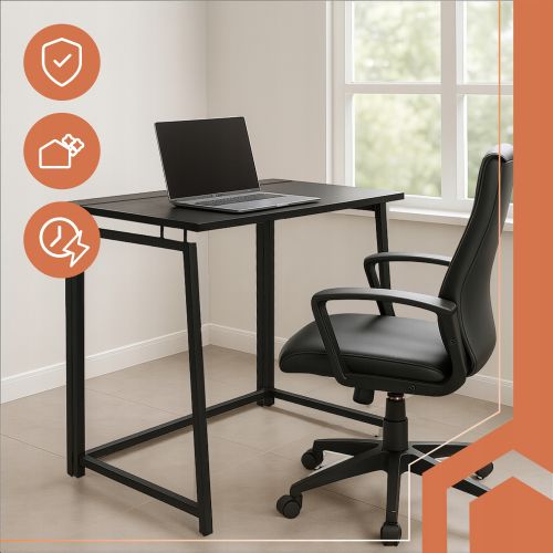 Ruhhy multifunctional folding wooden table, 80 × 75 × 40 cm, MDF, metal frame, black