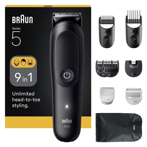 Večnamenski komplet za oblikovanje Braun Series 5 All-In-One Style Kit AIO5540 (črn, 9-v-1)