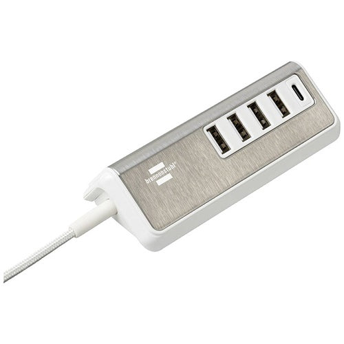 Brennenstuhl Estilo multi-function charger, 5x USB, PD 20W, white/stainless steel (1508230)