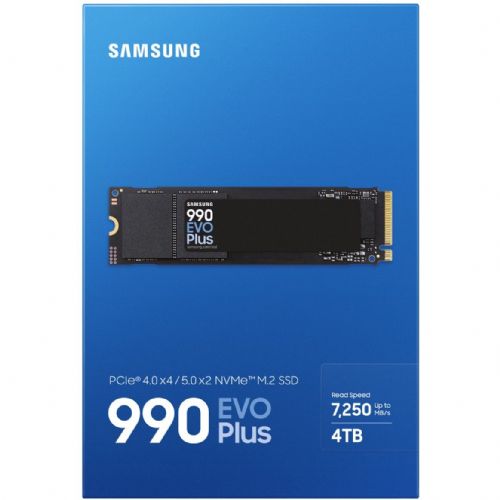 Vgradni SSD Samsung 990 EVO Plus 4 TB (PCIe 4.0 x4 / 5.0 x2, NVMe 2, M.2 2280, 7.250 Mb/s branje, 6.300 Mb/s pisanje)