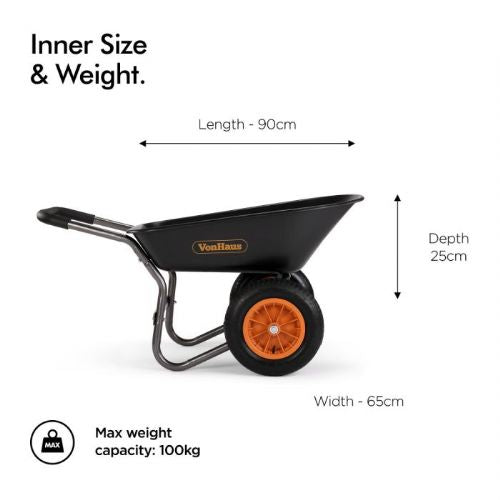 VonHaus Two-Wheel Wheelbarrow 78L