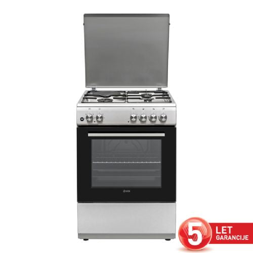 Kombinirani štedilnik Vox GHB 6310 IX, razred A, 3 x plin, 1 x elektrika, pečica 72 litrov, 60 x 85 x 60 cm, inox