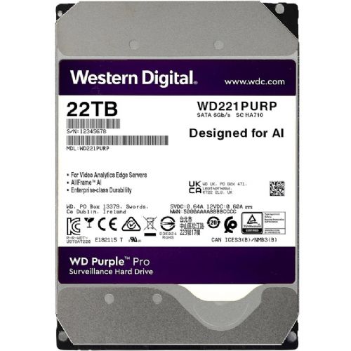Vgradni HDD disk WD PURPLE PRO 22TB 3,5" SATA3 512MB 7200rpm (WD221PURP) trdi disk