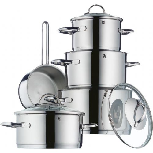 WMF Provence Plus cookware set 3201113676, 5-piece, Cromargan 18/10 stainless steel, TransTherm, induction, glass lids