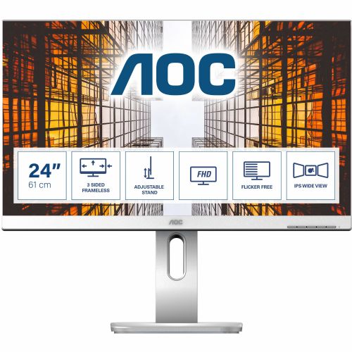 Monitor AOC X24P1/GR 60,45 cm (23,8"), 1920 x 1200 (WUXGA), IPS, 350cd/m2, 4 ms, 60 Hz, HDMI, DP, DVI, VGA, USB-A, siva