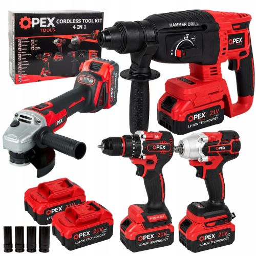 Cordless tool set 4in1 OPEX TOOLS OPX28007, 21 V, brushless, 2x 3 Ah, XXL case, red black