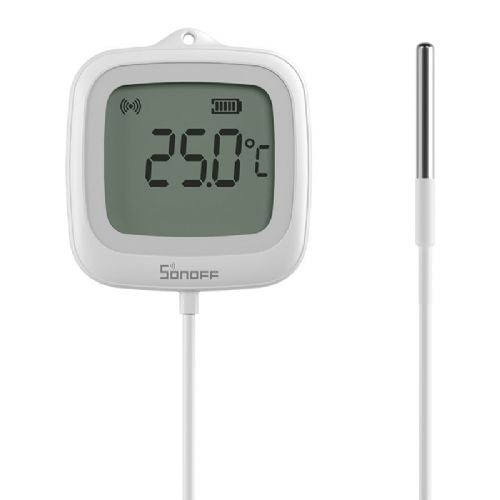 ZigBee LCD temperature sensor Sonoff SNZB-02LD with probe, IP65, 2.2" display, white