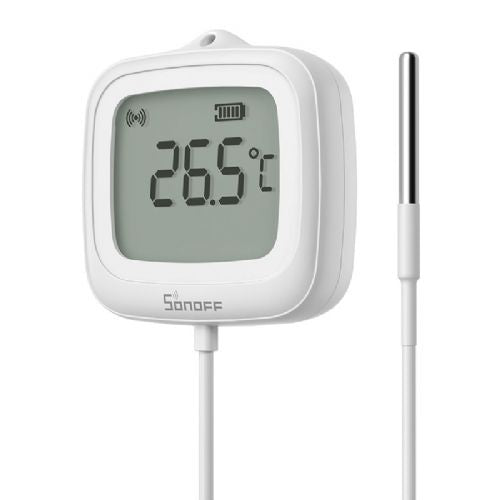 ZigBee LCD temperature sensor Sonoff SNZB-02LD with probe, IP65, 2.2" display, white
