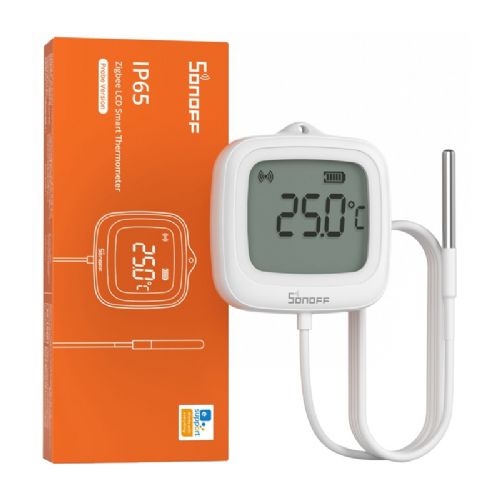ZigBee LCD temperature sensor Sonoff SNZB-02LD with probe, IP65, 2.2" display, white