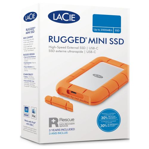 Zunanji trdi disk LaCie Rugged Mini 5 TB (srebrn/oranžen, Micro-USB-B 3.2 Gen 1 (5 Gbit/s))