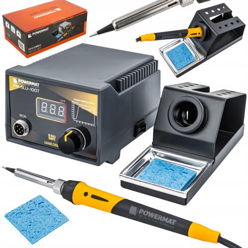Powermat soldering station 100W electric station, LCD display, adjustable temperature 200–480°C, ESD protection, ceramic heater