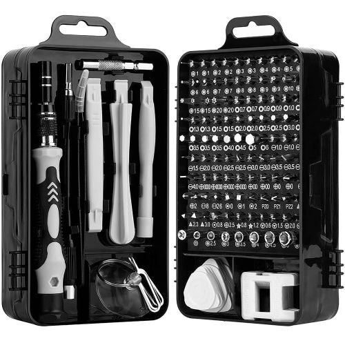 110-piece precision bit set and screwdriver