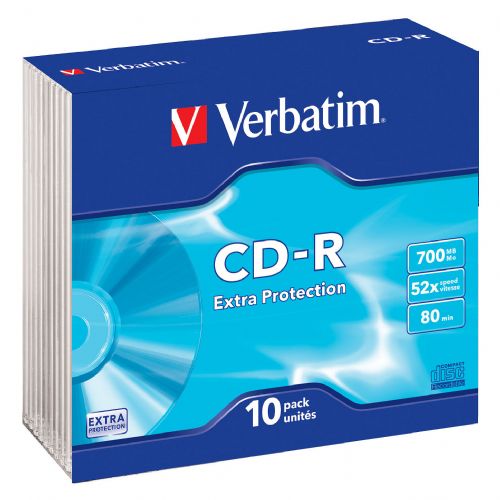1x10 Verbatim CD-R 80 700MB 52x Data Life Slim Case