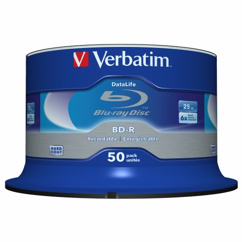 1x50 Verbatim BD-R Blu-ray 25GB 6x Speed Datalife brez identifikacije Cakebox