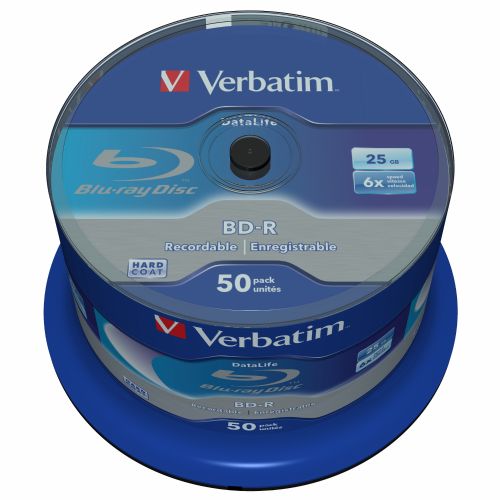 1x50 Verbatim BD-R Blu-ray 25GB 6x Speed Datalife brez identifikacije Cakebox