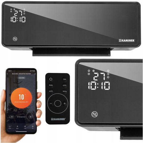 Wall-mounted WiFi electric air curtain Zelvion 2000W, PTC ceramic heater, LCD display, APP control, remote control, black