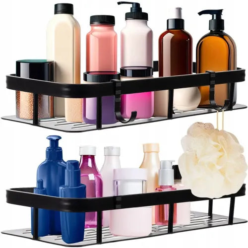 2x bathroom aluminum shelf black 30cm + 2 hooks
