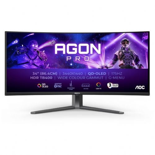 Monitor AOC AGON PRO AG346UCD 86,4 cm (34"), 3440x1440 (QHD), OLED 1000 cd/m2, HDR400 TrueBlack 0,03ms 175Hz 2xHDMI DP zvočnik DarkGrey