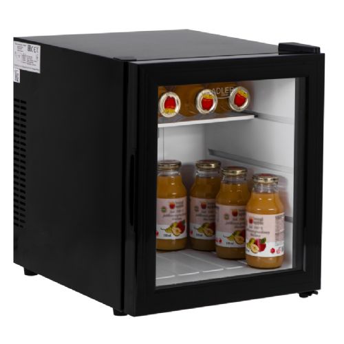Adler AD 8088 Minikühlschrank, 28 l, thermoelektrische Kühlung 5–18 °C, Glastür, LED-Beleuchtung, schwarz