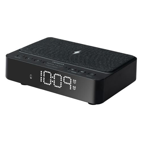 AIWA alarm clock radio with wireless charger, CR-30BK