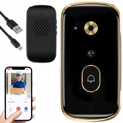 WiFi video intercom and doorbell with camera Verk, 3600 mAh battery, 720p, night vision, USB speaker, black