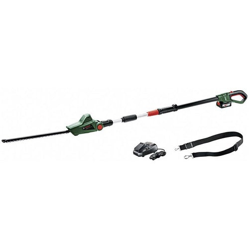 Cordless telescopic hedge trimmer Bosch UniversalHedgePole 18, 18 V, Li-Ion battery 2.0 Ah, 43 cm blade length, 16 mm tooth spacing, green/black
