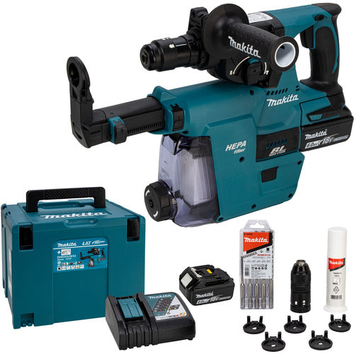 Makita DHR243JWX2 cordless combi hammer drill, 18 volts (blue/black, 2x 6Ah lithium-ion batteries, size MAKPAC 4)