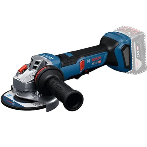 Cordless angle grinder Bosch GWS 18V-11PS Professional (bare tool), 18 volts (blue/black, without battery and charger, with auxiliary handle for vibration control)