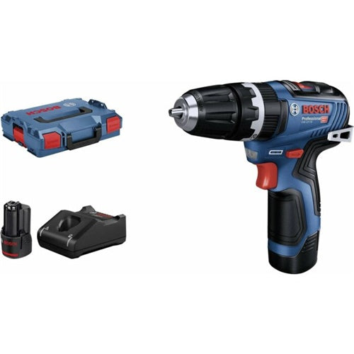 Cordless impact drill Bosch GSB 12V-35 Professional, 12 Volt, 2x Li-Ion battery 3.0 Ah, in L-Boxx, blue/black