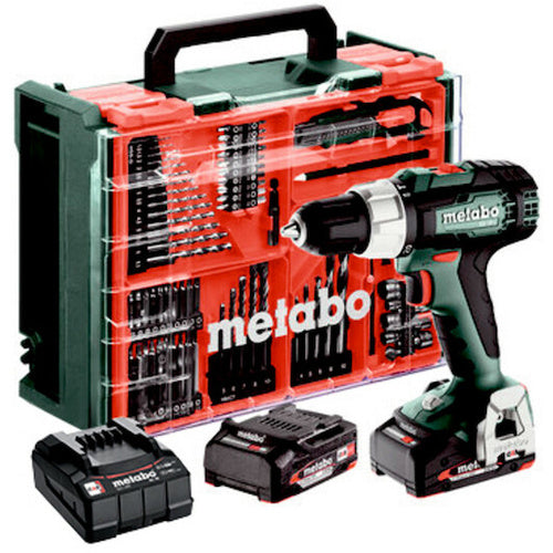 Metabo SB 18 L Set cordless screwdriver and drill, 18 V, 2x 2.0 Ah Li-Ion batteries, keyless chuck, LED light, 78-piece accessory set