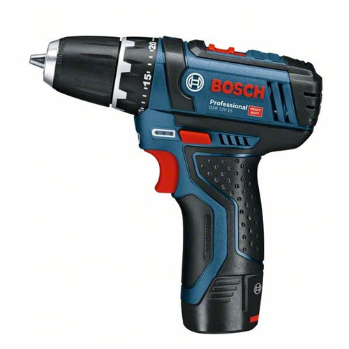 Cordless drill Bosch GSR 12V-15 Professional, 12 V, 2x Li-Ion battery 2.0 Ah, 25 bits, blue/black