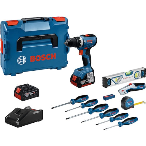 Cordless drill/driver Bosch GSR 18V-65 Professional set with hand tools (blue, 2x lithium-ion battery 5.0 Ah, in L-BOXX)