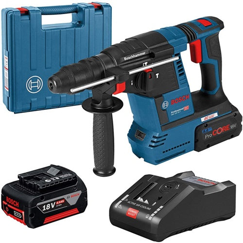 Cordless hammer drill Bosch GBH 18V-26 F Professional, 2x ProCore 18V 8.0Ah battery, L-Boox, blue/black