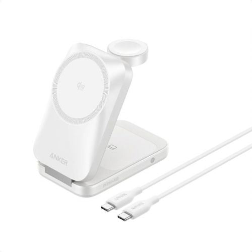 Anker Prime 3in1 wireless charger for smartphones and smartwatches, 25W MagSafe, AirCool, foldable, white