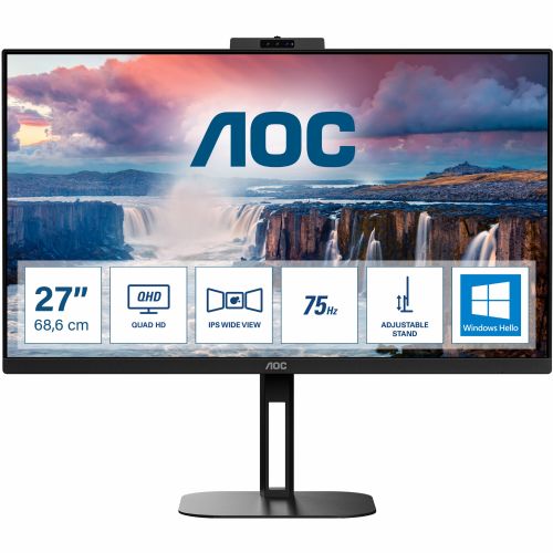 Monitor AOC Q27V5CW/BK 68,6 cm (27"), 2560x1440 (QHD), IPS, 300cd/m2, 16:09 HDMI+DP+USB-C spletna kamera IPS