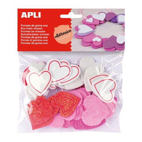 Apli Heart-shaped foam rubber with glitter 52 pieces