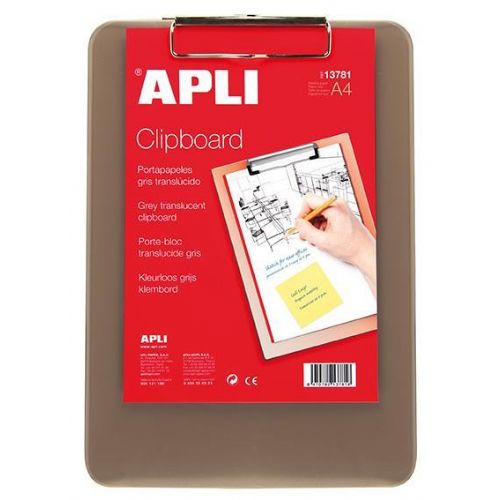 Apli PVC A4 Clip Pad, Translucent Grey