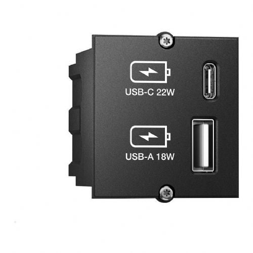 BACHMANN polnilnik po meri z modulom USB tipa A in C 22 W, hitro polnjenje, črn