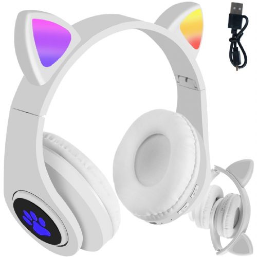 Malatac wireless cat ear headphones, LED, microphone, white