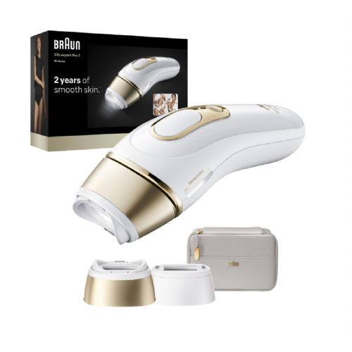 Epilatore a luce pulsata Braun Silk Expert Pro 5 PL5210, tecnologia SensoAdapt, 10 livelli, 2 accessori, risultati a lunga durata, colore bianco.