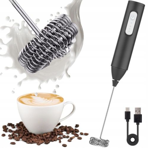 Milk frother Verk AKU 24 cm cordless, USB charging, 3 speeds, stainless steel whisk, black
