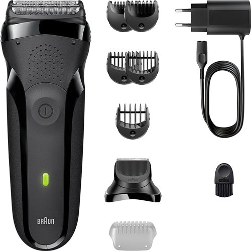 Brivnik Braun Series 3 300BT litij-ionska baterija, 30 min delovanja, 3-rezilni sistem, premična glava, nastavki za brado